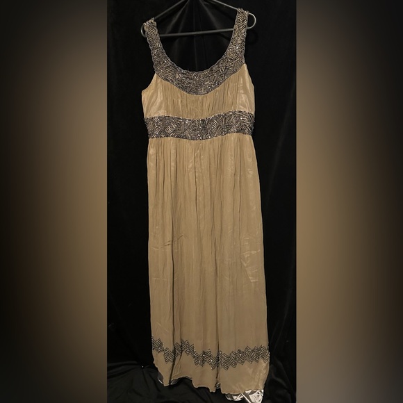 Adrianna Papell Silk Elegant Beaded Brown Chiffon Dress/Gown Size 14W - Picture 2 of 16